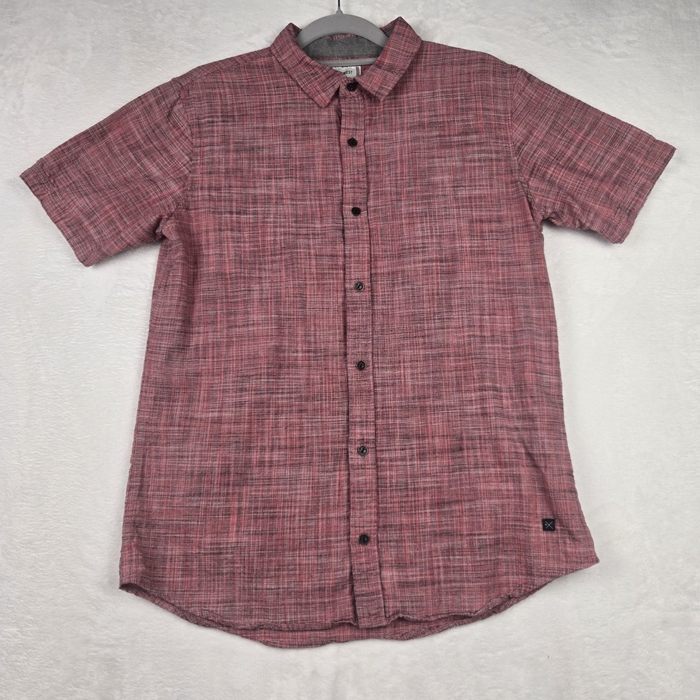 Departwest‎ Buckle Men's Red Gray Short Sleeve Button Up Shirt Size Medium